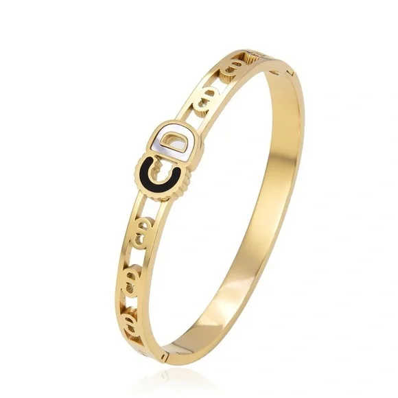 Gold Plated Stainless Steel Bangle Bracelet - Picture 1 of 4